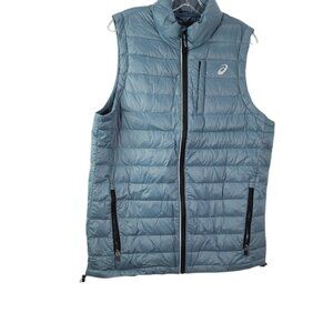 Asics Men's Aqua Blue Sleeveless Padded Thermal Puffer Vest Size Large